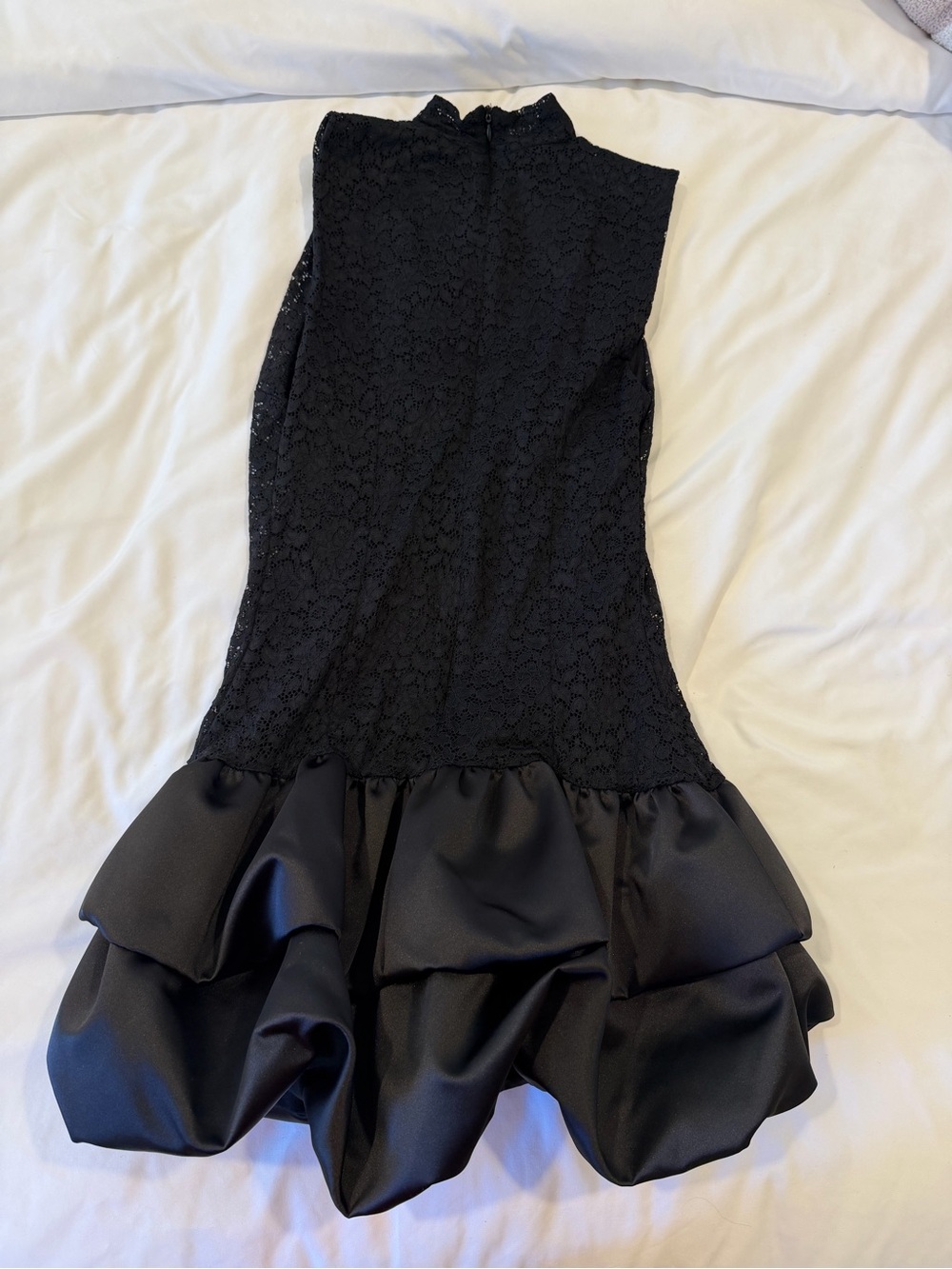 Zara Black Lace Mini Dress with Satin Ruffle Hem - Picture 3 of 4